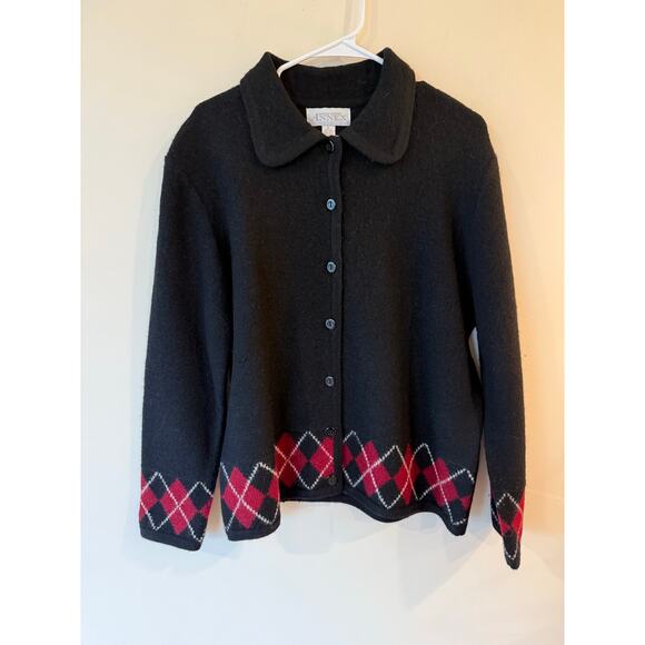 Vintage Casual Corner Annex Cardigan Sweater Womens XL Black Red Button Front - Picture 1 of 10